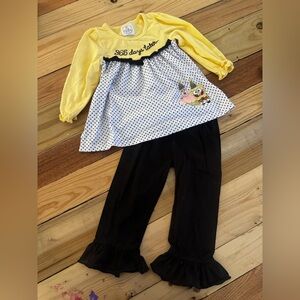 Kids Yellow & Black Polka Dot Matching Set -